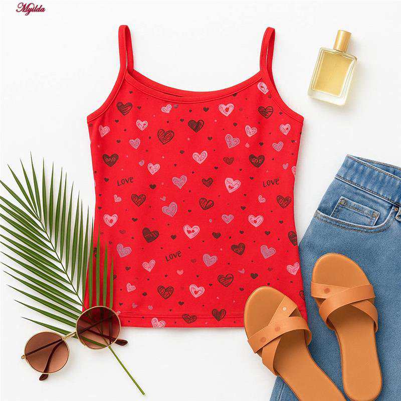 تاپ راحتی زنانه مدل قلبی رنگ قرمز ماییلدا کد 5328-3