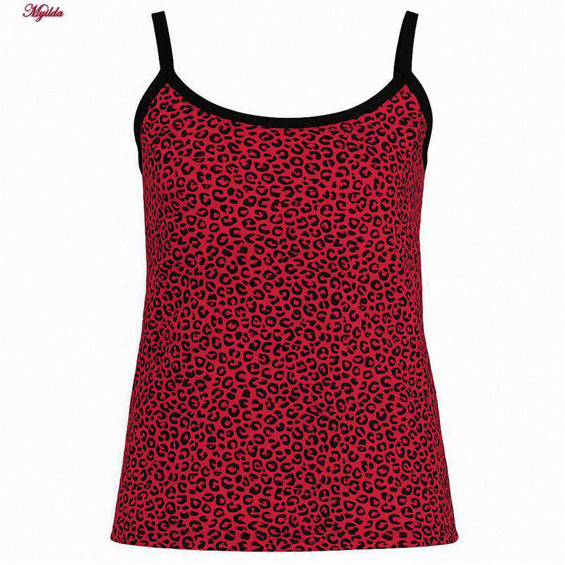 تاپ راحتی زنانه مدل پلنگی رنگ قرمز ماییلدا کد 5328-1