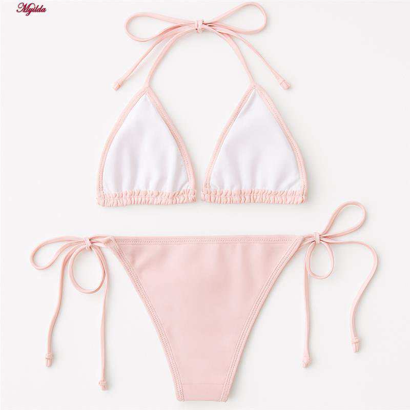 مایو دو تکه زنانه رنگ صورتی مدل h-1208 ماییلدا