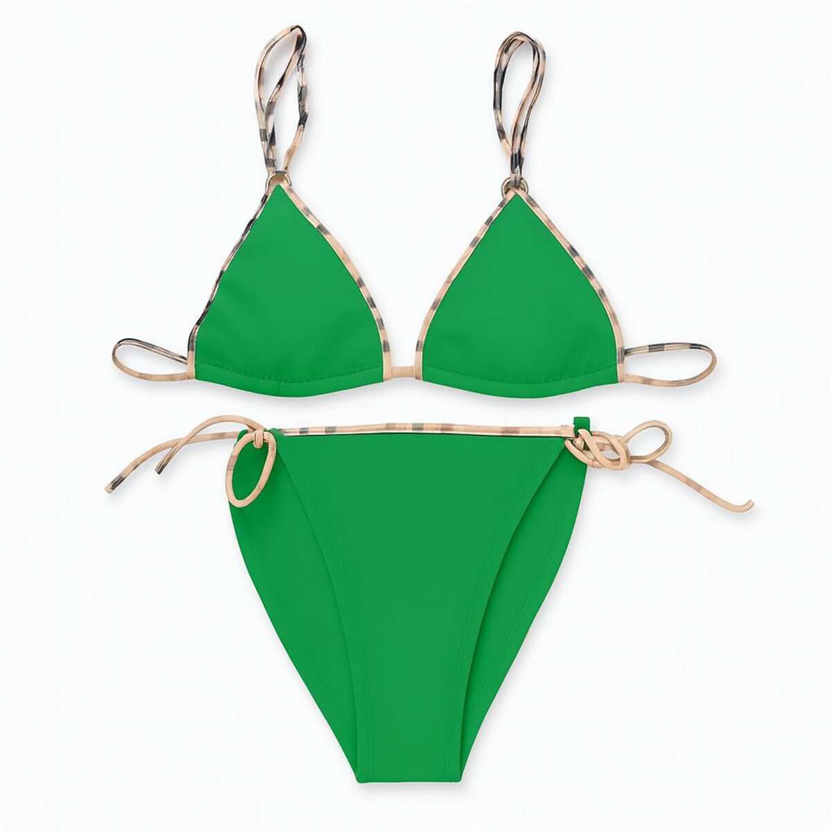 مایو دوتکه زنانه رنگ سبز با بند کرم مدل h-1207 ماییلدا