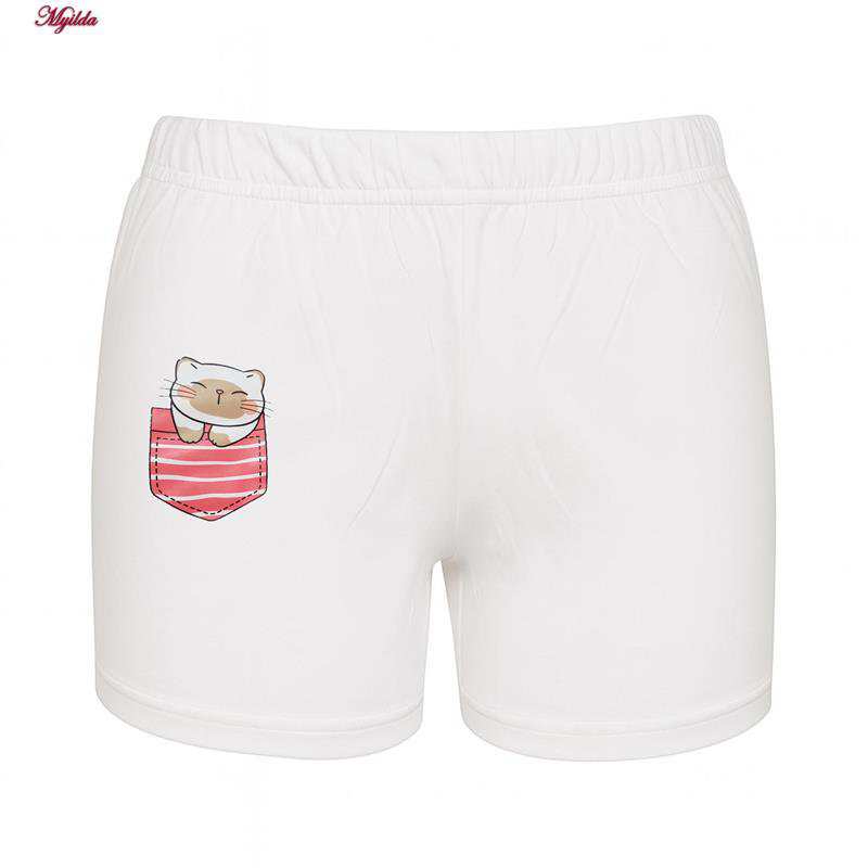 شلوارک راحتی زنانه مدل گربه رنگ سفید ماییلدا کد 5325