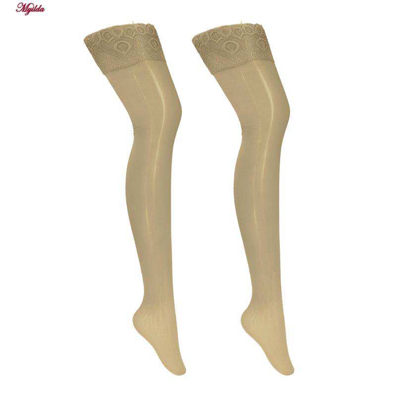 جوراب ساق بلند زنانه رنگ کرم مدل 5347 ماییلدا
