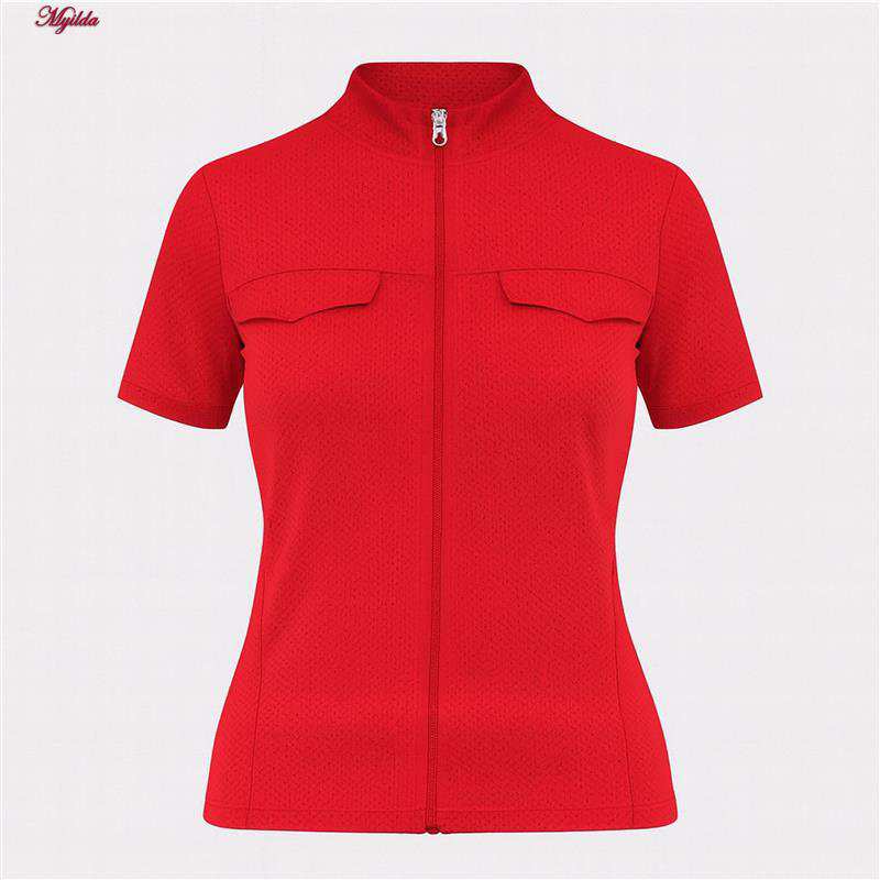 تی شرت آستین کوتاه ورزشی زنانه رنگ قرمز ماییلدا مدل 5338-556