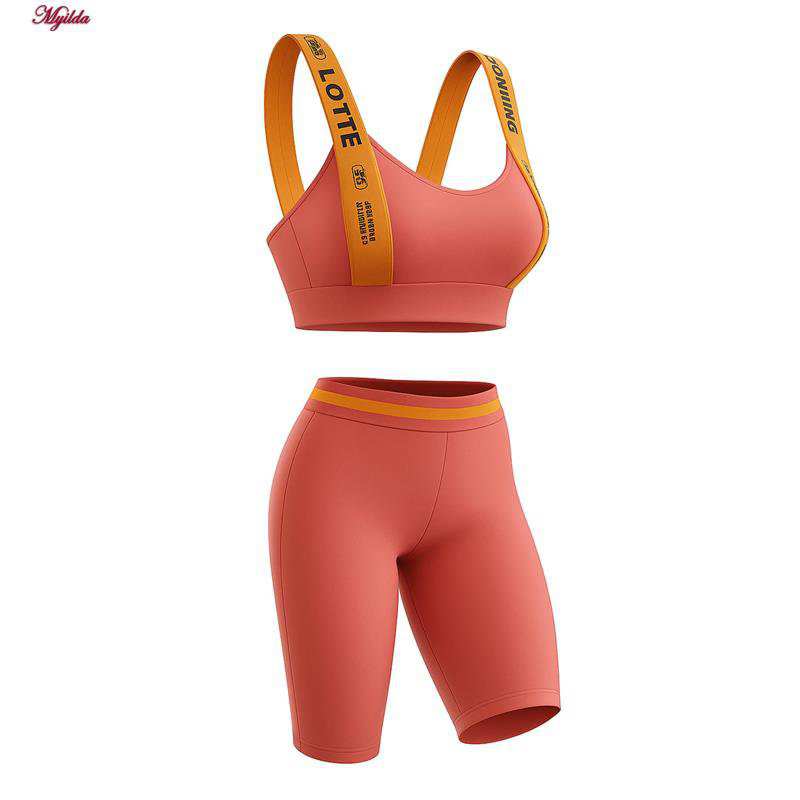 ست نیم تنه و شلوارک ورزشی زنانه رنگ نارنجی ماییلدا مدل 5327