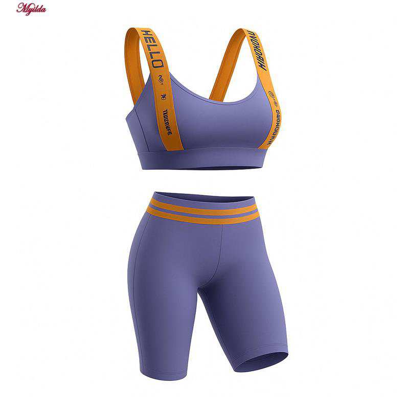 ست نیم تنه و شلوارک ورزشی زنانه ماییلدا رنگ آبی کد 5327