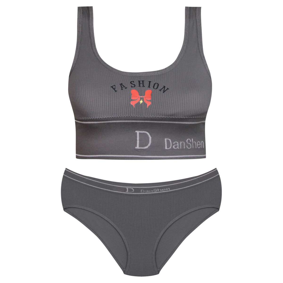 ست شورت و نیم تنه زنانه بدون فنر پددار رنگ خاکستری تیره کد 4620 ماییلدا