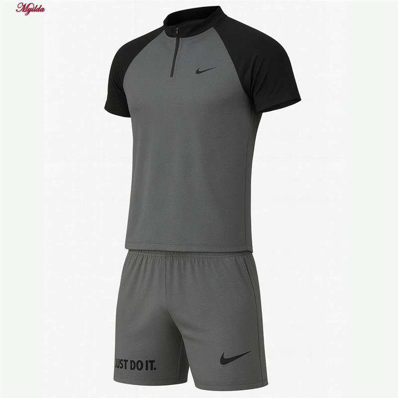 ست تی شرت آستین کوتاه و شلوارک ورزشی مردانه رنگ طوسی مدل 5374-806 ماییلدا