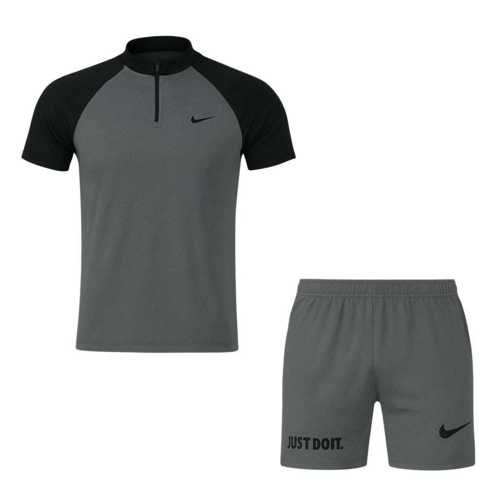 ست تی شرت آستین کوتاه و شلوارک ورزشی مردانه رنگ طوسی مدل 5374-806 ماییلدا