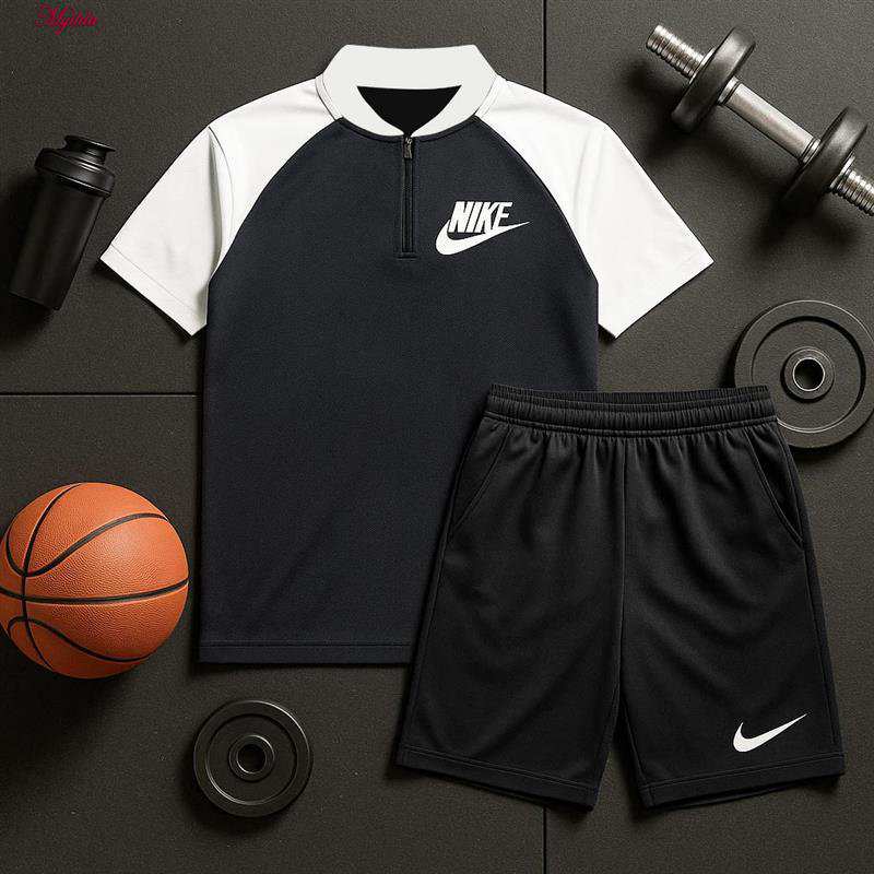 ست تی شرت آستین کوتاه و شلوارک ورزشی مردانه رنگ خاکستری مدل 5374-806 ماییلدا