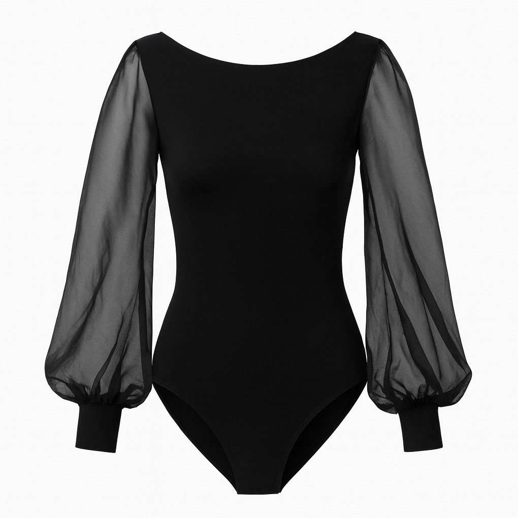 بادی آستین بلند زنانه پاپیلون مدل آستین توری رنگ مشکی مدل 5376-452 ماییلدا