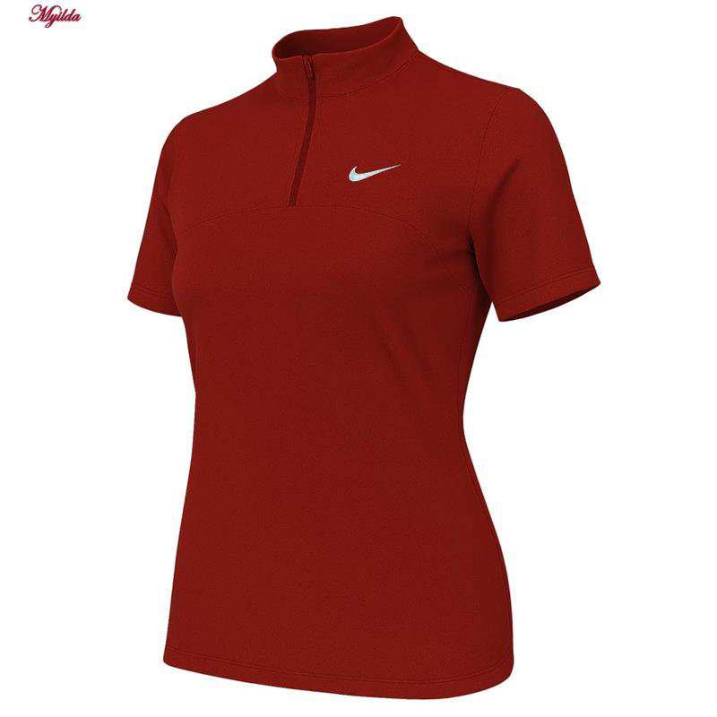 تی شرت آستین کوتاه ورزشی زنانه زیپدار رنگ قرمز مدل 5373-557 ماییلدا