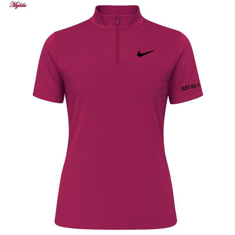 تی شرت آستین کوتاه ورزشی زنانه زیپدار رنگ سرخابی مدل 5373-557 ماییلدا