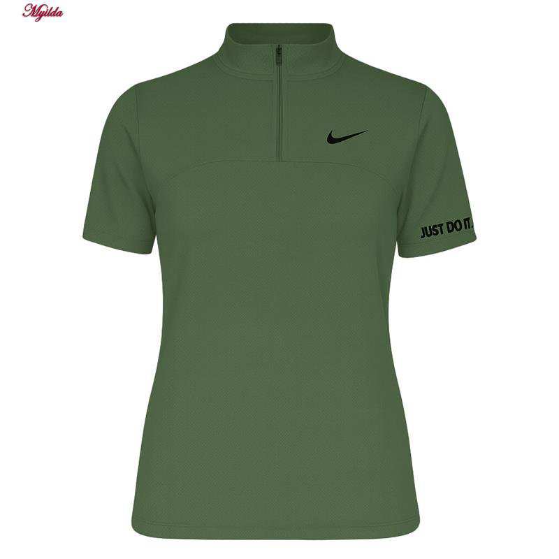 تی شرت آستین کوتاه ورزشی زنانه زیپدار رنگ زیتونی مدل 5373-557 ماییلدا