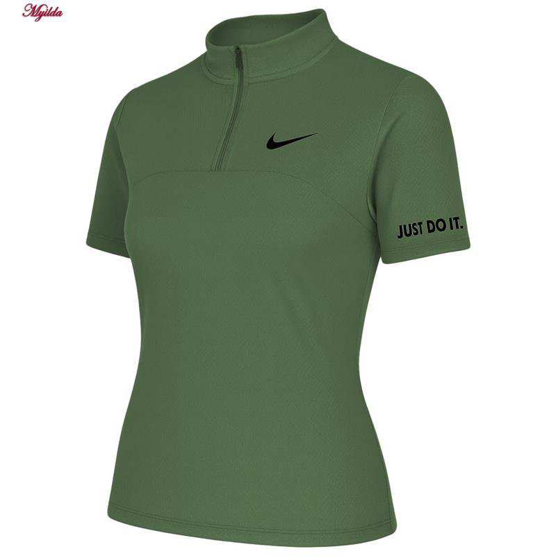 تی شرت آستین کوتاه ورزشی زنانه زیپدار رنگ زیتونی مدل 5373-557 ماییلدا