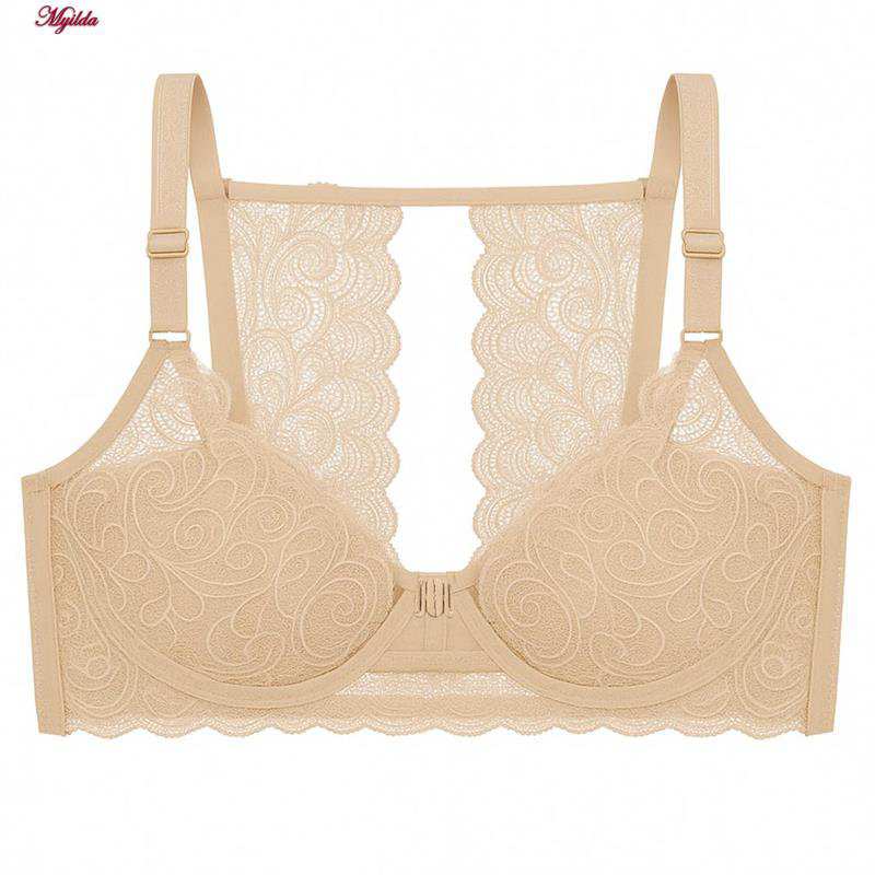 سوتین فنردار زنانه رنگ کرم مدل جلو بازشو گلستان ماییلدا کد 5363