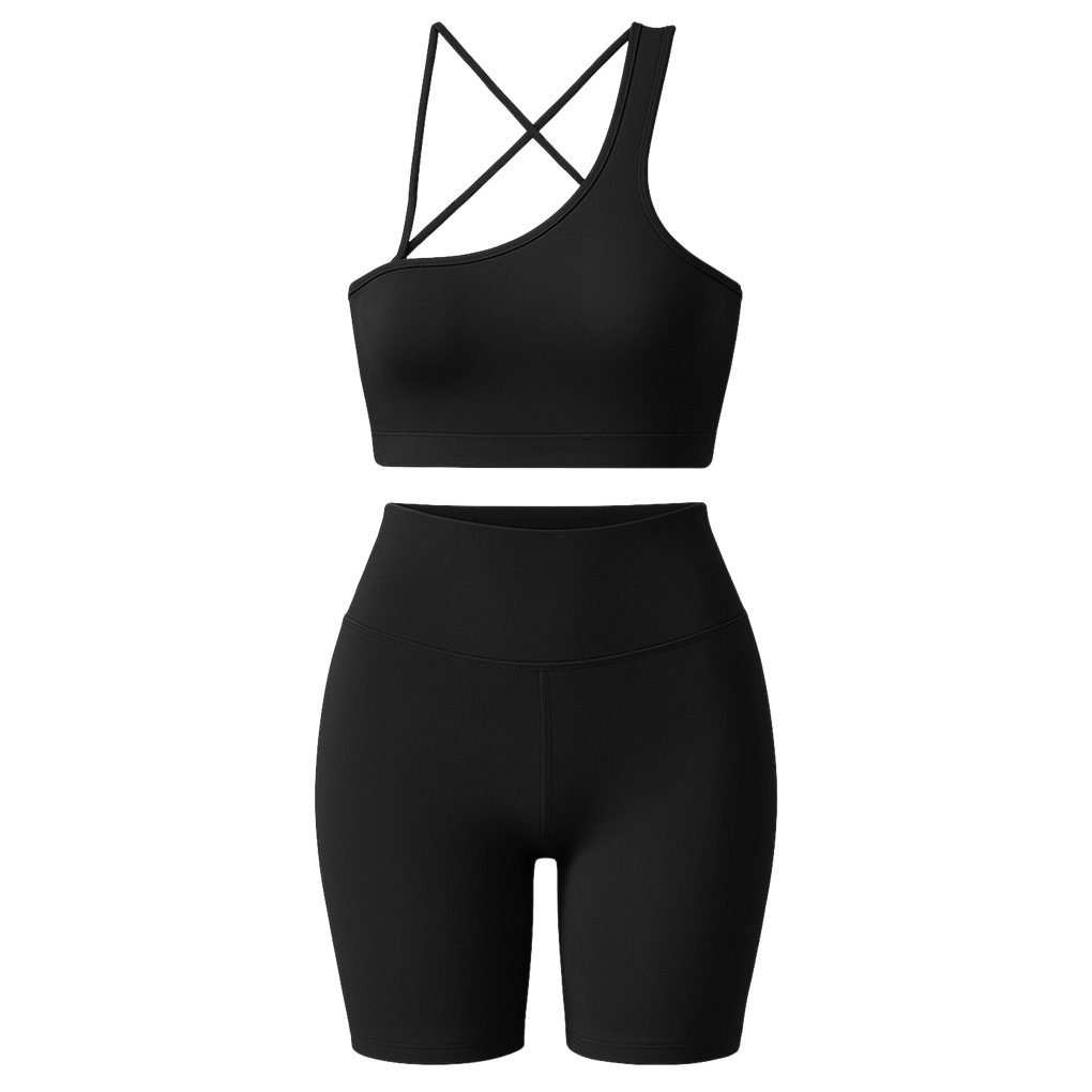 ست نیم تنه و شلوارک ورزشی زنانه رنگ مشکی ماییلدا مدل 5409-7106