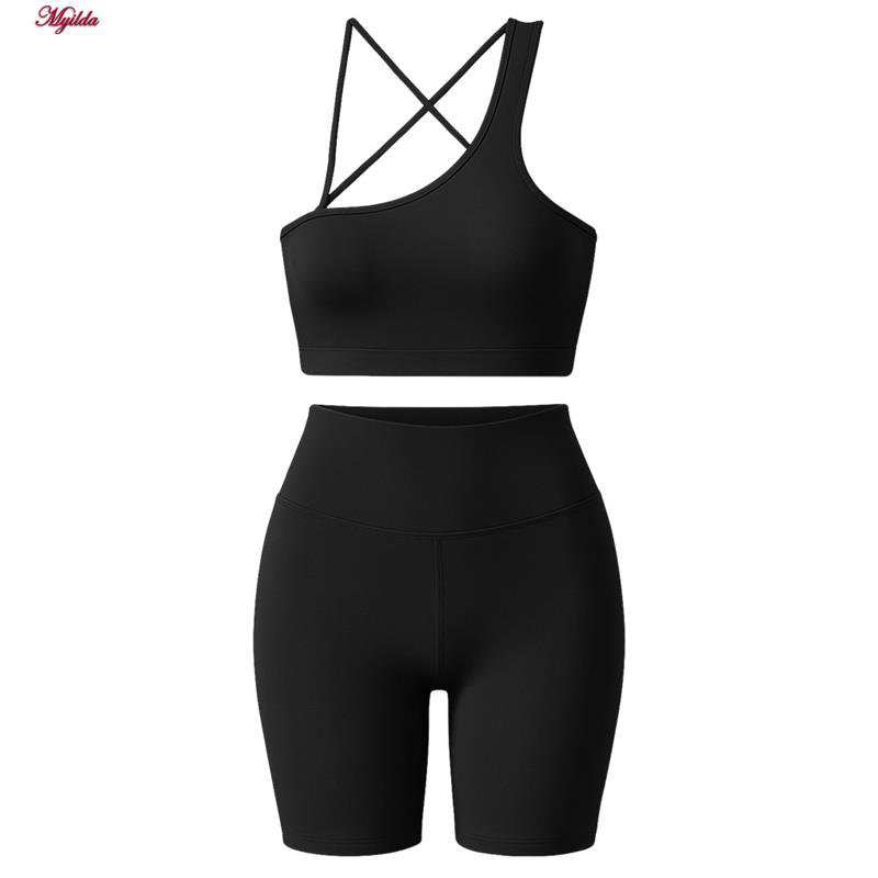 ست نیم تنه و شلوارک ورزشی زنانه رنگ مشکی ماییلدا مدل 5409-7106