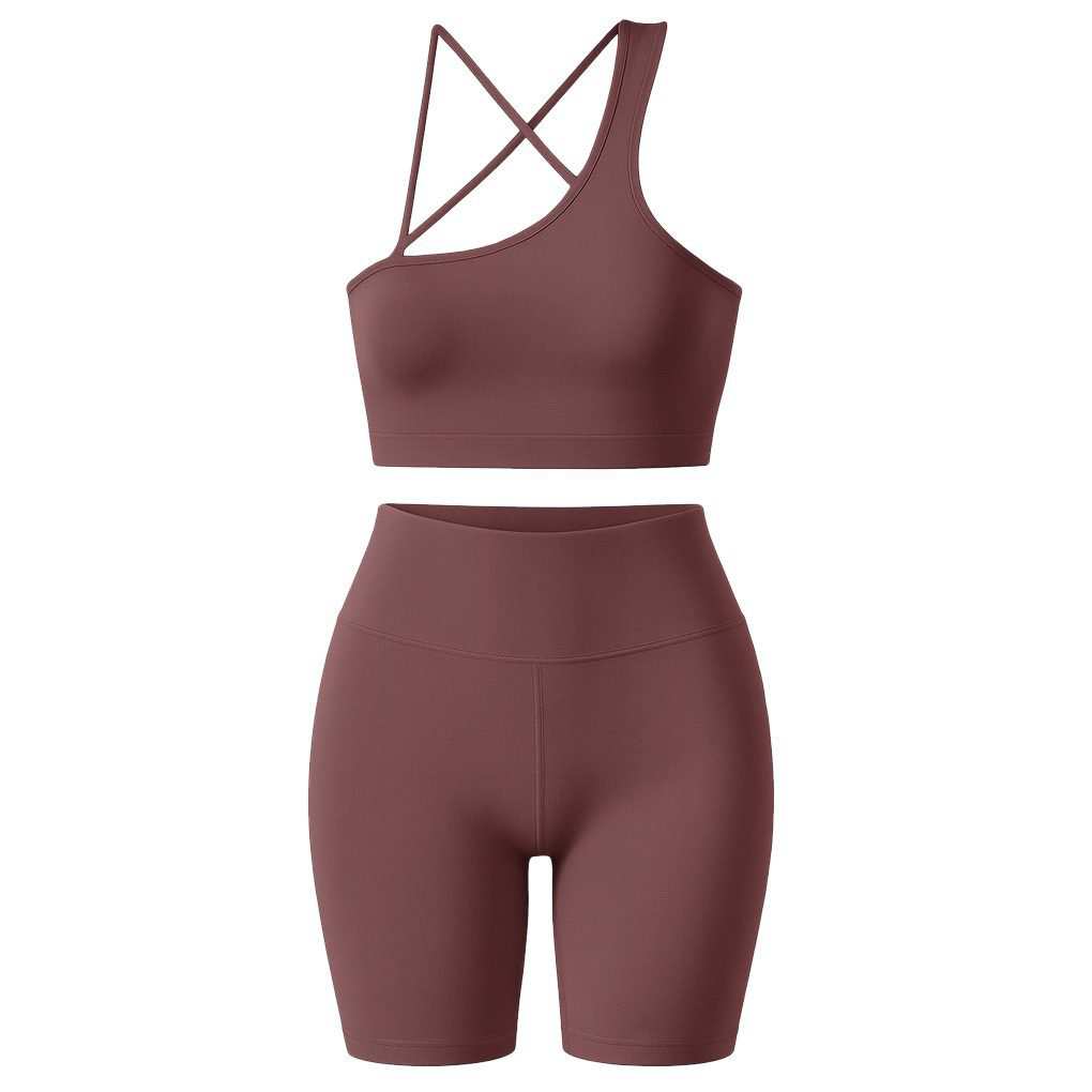 ست نیم تنه و شلوارک ورزشی زنانه رنگ کالباسی ماییلدا مدل 5409-7106