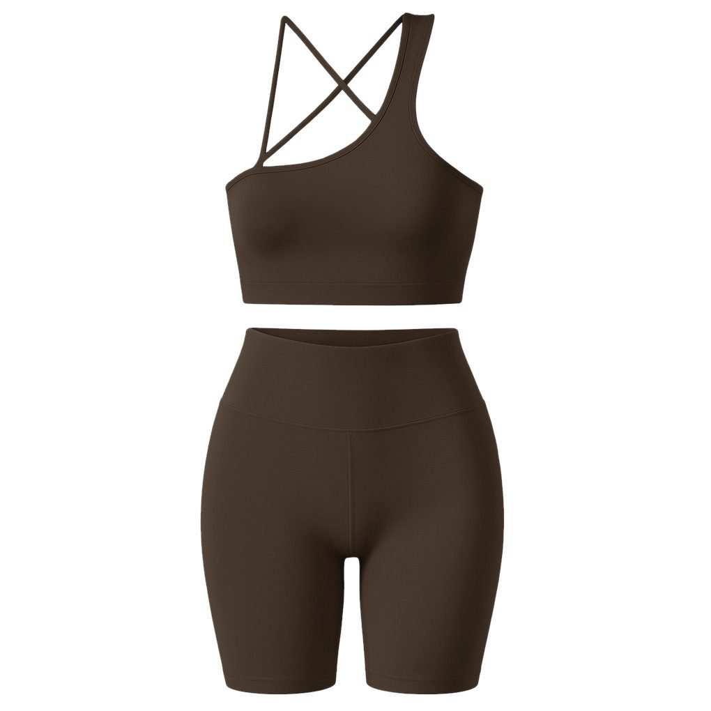ست نیم تنه و شلوارک ورزشی زنانه رنگ قهوه ای ماییلدا مدل 5409-7106