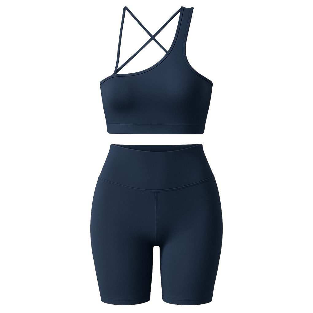 ست نیم تنه و شلوارک ورزشی زنانه رنگ سرمه ای ماییلدا مدل 5409-7106