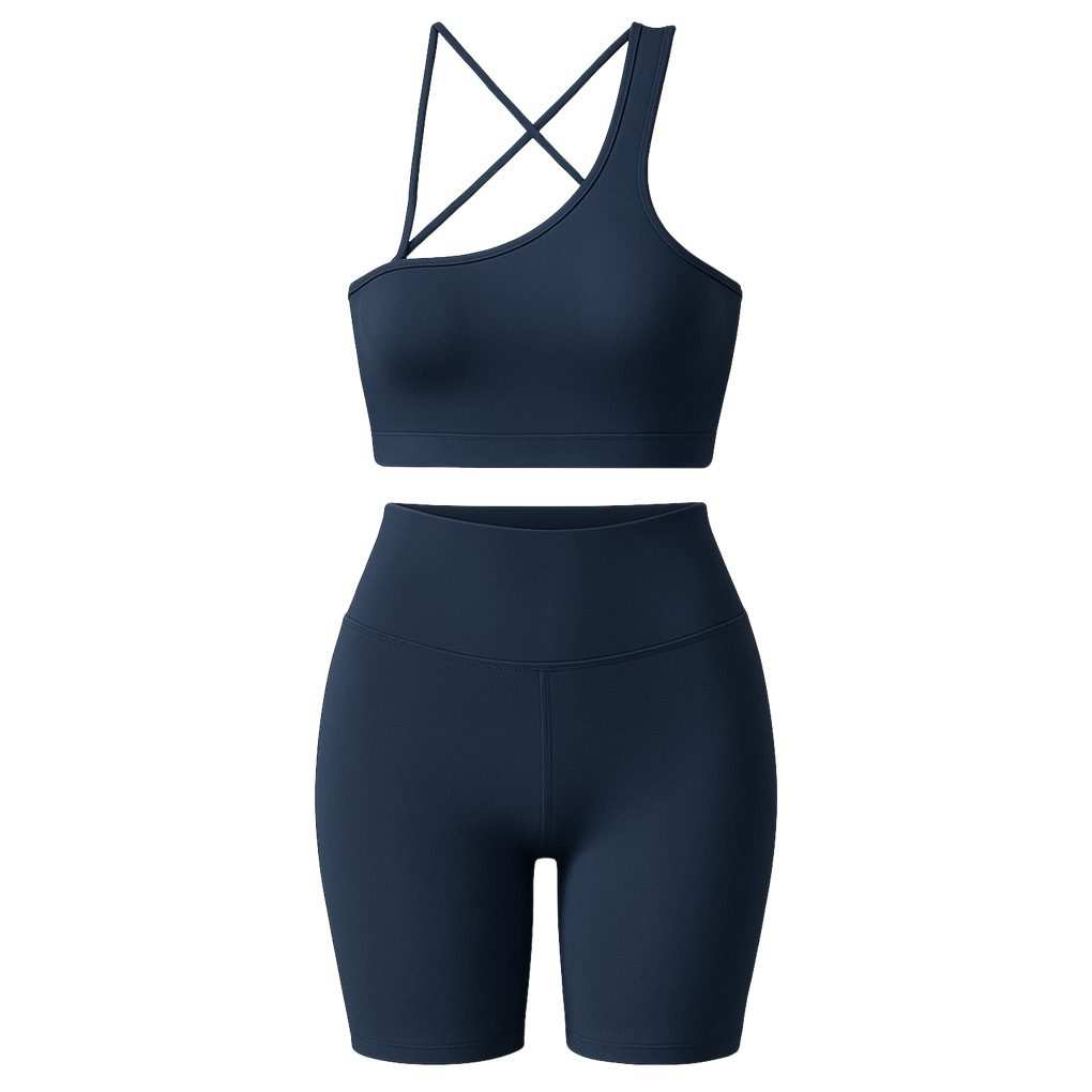 ست نیم تنه و شلوارک ورزشی زنانه رنگ سرمه ای ماییلدا مدل 5409-7106