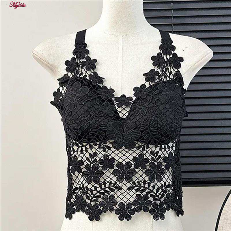 کراپ تاپ زنانه ماییلدا مدل گل گلی گیپوری کد 5474-1837