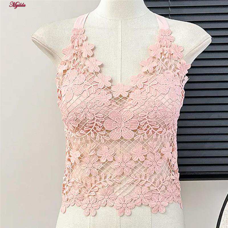 تاپ زنانه ماییلدا مدل گل گلی گیپوری کد 5474-1837