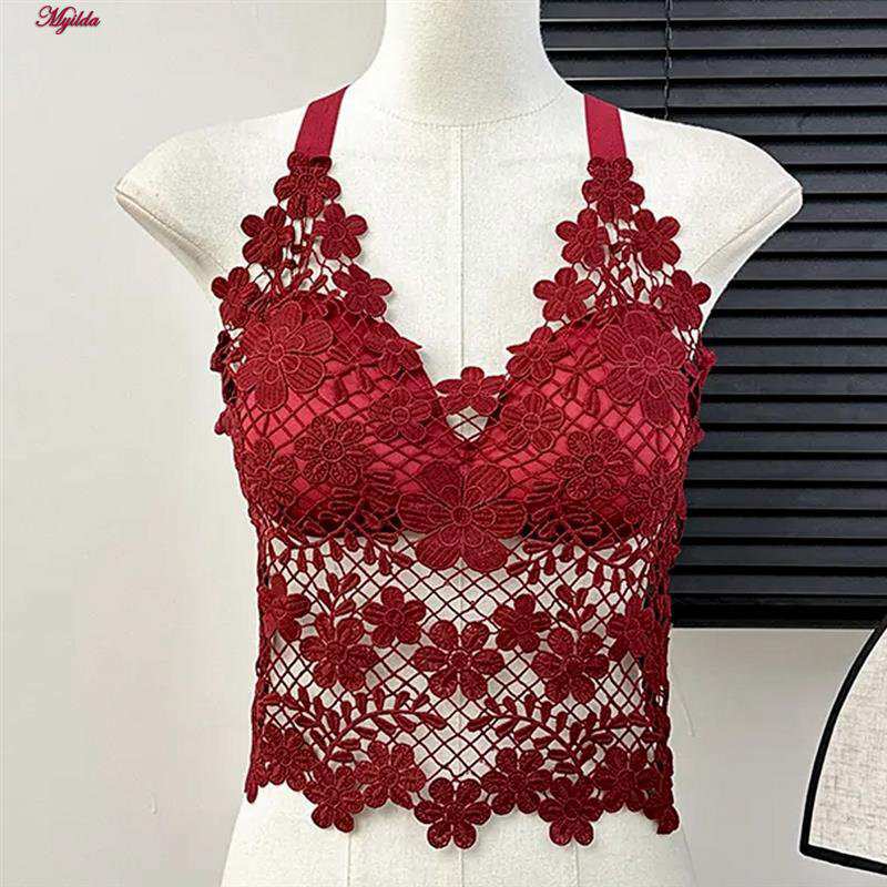 تاپ زنانه ماییلدا مدل گل گلی گیپوری کد 5474-1837