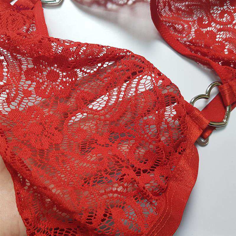 ست شورت و سوتین زنانه مدل گیپوری قلبی کد 5499-2028 به همراه نگهدارنده جوراب ماییلدا