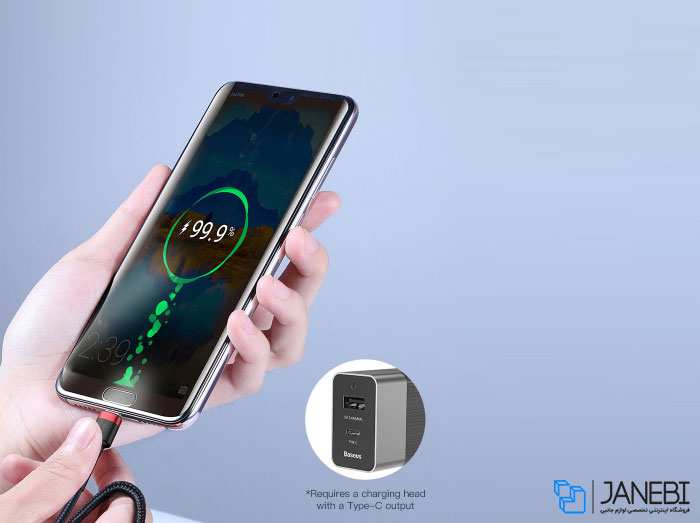 کابل شارژ سریع و انتقال داده تایپ سی بیسوس Baseus Cafule Type-C PD2.0 Cable 1m