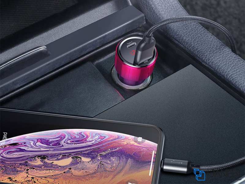 شارژر فندکی فست شارژ ماشین دو پورت سریع 45 وات بیسوس CCMLC20C