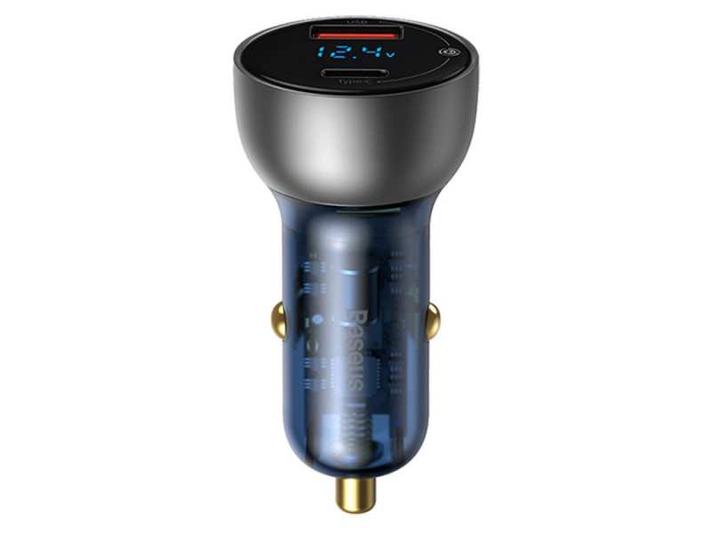 شارژر فندکی فست شارژ ماشین 65 وات دو پورت طرح شفاف بیسوس VCKX65C
