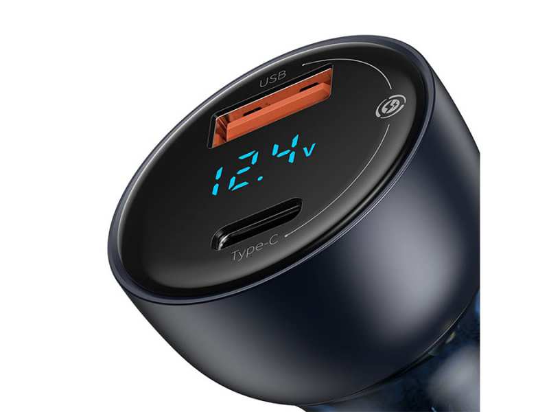 شارژر فندکی فست شارژ ماشین 65 وات دو پورت طرح شفاف بیسوس VCKX65C