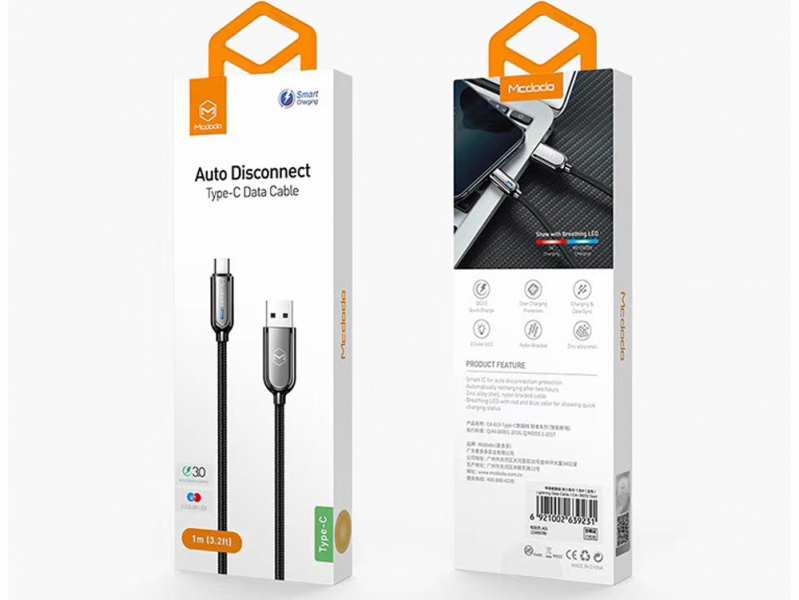 کابل هوشمند شارژ سریع و انتقال داده تایپ سی مک دودو Mcdodo CA-619 Auto Disconnect Type-C 1M