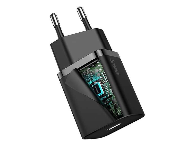 شارژر دیواری فست شارژ بیسوس همراه کابل لایتنینگ Baseus Super Si Quick Charger 1C 20W TZCCSUP-B03
