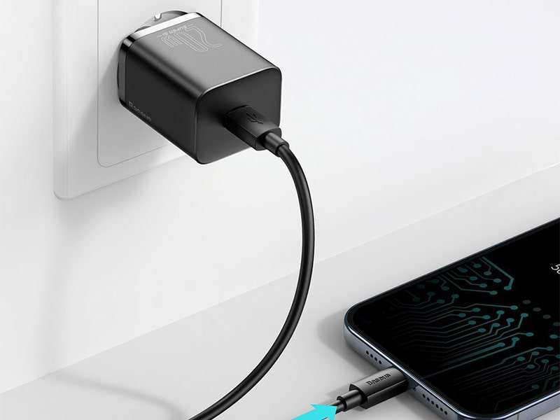 شارژر دیواری فست شارژ بیسوس همراه کابل لایتنینگ Baseus Super Si Quick Charger 1C 20W TZCCSUP-B03