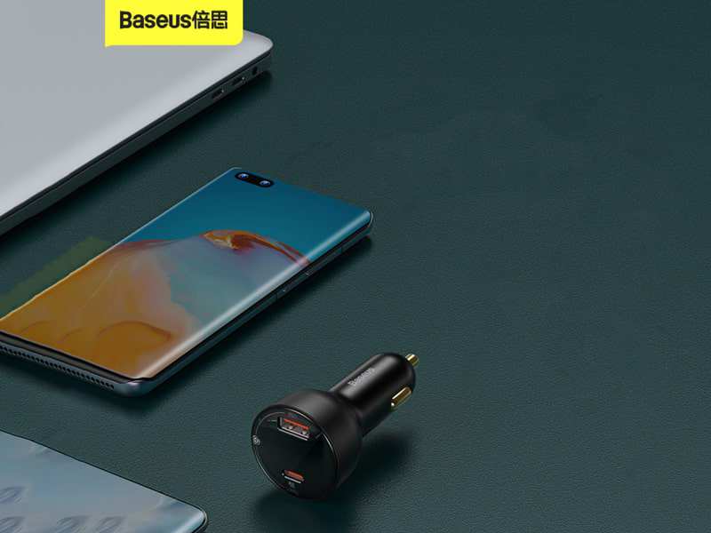 شارژر فندکی فست شارژ ماشین دو پورت 100 وات بیسوس CCZX-01
