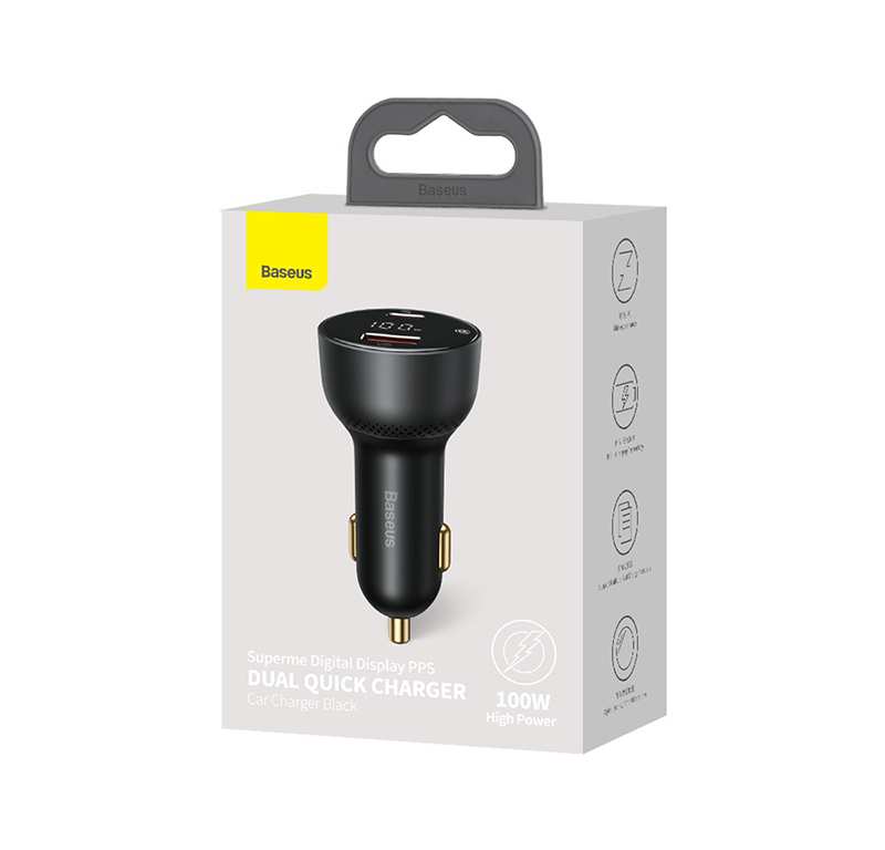 شارژر فندکی فست شارژ ماشین دو پورت 100 وات بیسوس CCZX-01