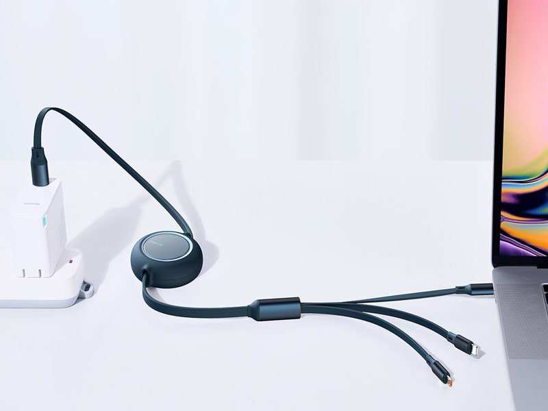 کابل شارژ سریع سه سر بیسوس Baseus Bright Mirror Retractable 100W 1.1m Cable