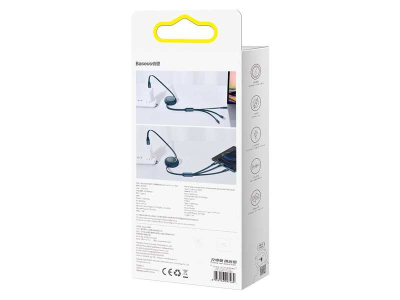 کابل شارژ سریع سه سر بیسوس Baseus Bright Mirror Retractable 100W 1.1m Cable