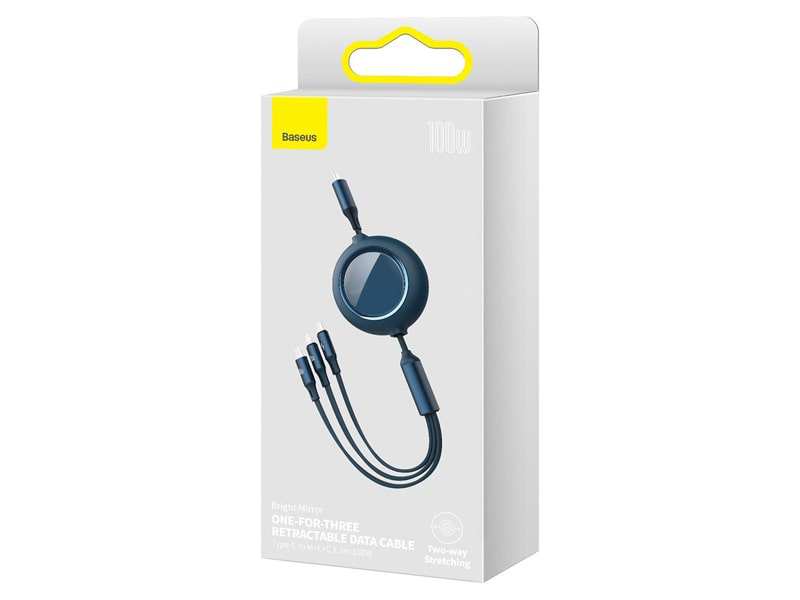 کابل شارژ سریع سه سر بیسوس Baseus Bright Mirror Retractable 100W 1.1m Cable