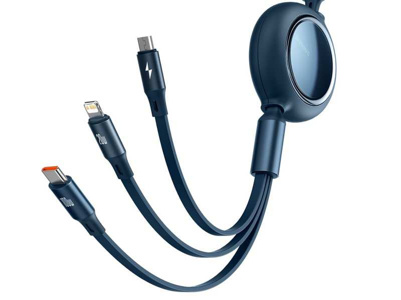 کابل شارژ سریع سه سر بیسوس Baseus Bright Mirror Retractable 100W 1.1m Cable