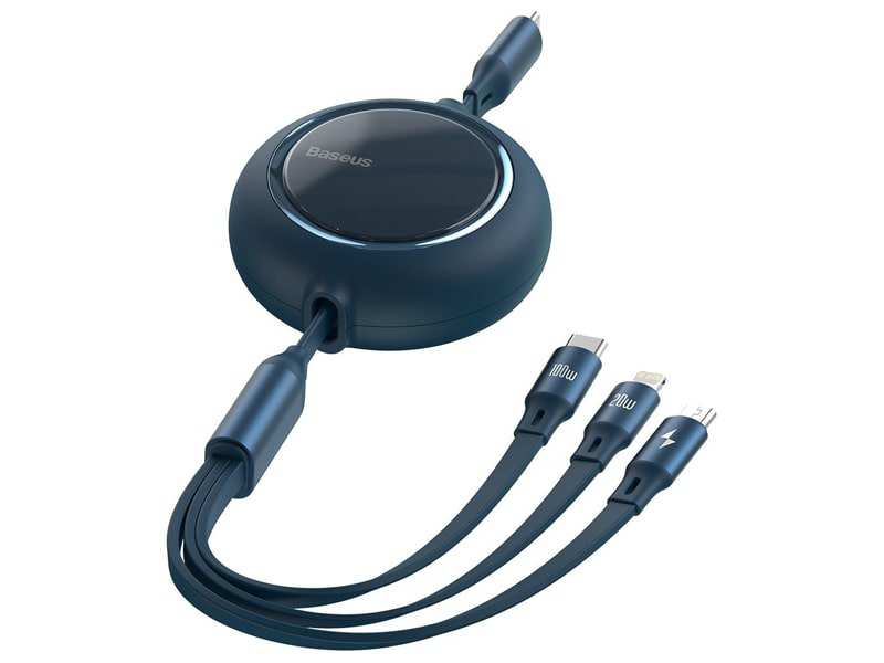 کابل شارژ سریع سه سر بیسوس Baseus Bright Mirror Retractable 100W 1.1m Cable