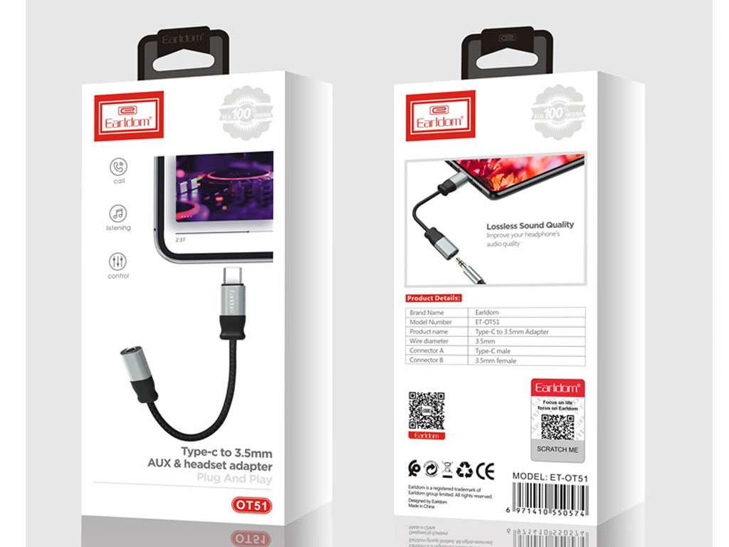مبدل تایپ سی به جک 3.5 میلی متری ارلدام Earldom Type-C to 3.5mm ET-OT51