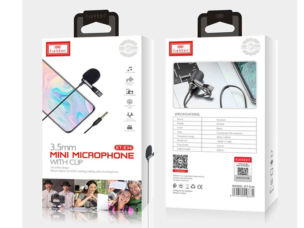میکروفون 3.5 میلی متری ارلدام Earldom ET-E34 3.5mm Microphone