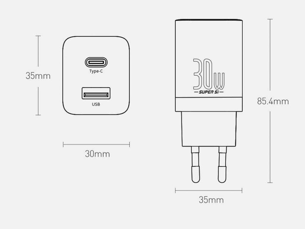شارژر دیواری فست بیسوس Baseus Super sipro quick charger C+U 30W EU CCSUPP-E01
