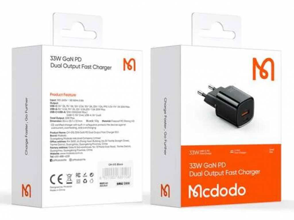 شارژر دیواری سریع 33 وات مکودو Mcdodo Dual Otput Fast Charger CH-0150