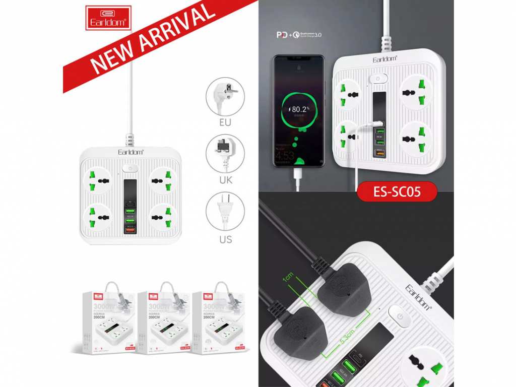 چندراهی هوشمند ارلدام Earldom Multiport Smart Power Outlet 3000W 5V/3A ES-SC05