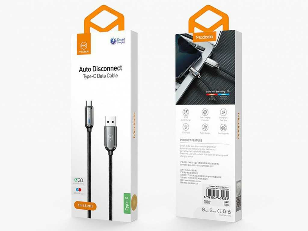 کابل شارژ سریع تایپسی 1 متری مکدودو Mcdodo Quick Charge Auto Power-Off Data Cable CA-6190
