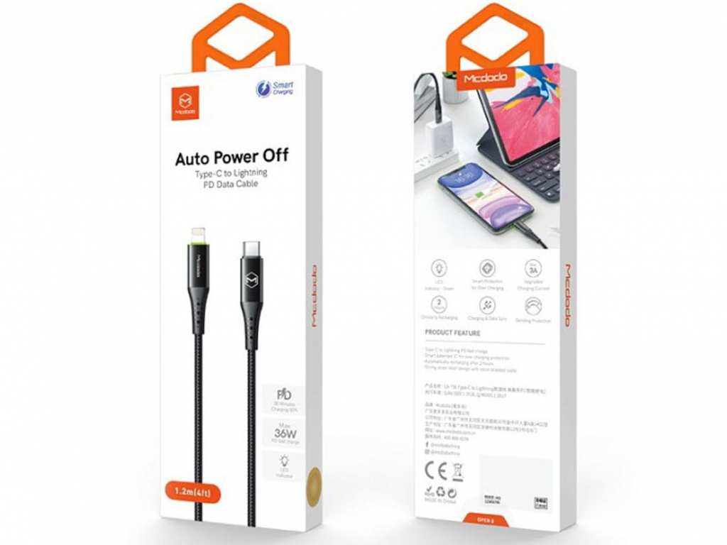 کابل شارژ سریع تایپسی به لایتنینگ 1.2 متری مکدودو Mcdodo Auto Power Off Cable For IPhone PD 36W CA-7360